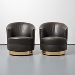 Pair of Karl Springer Leather Swivel Lounge Chairs